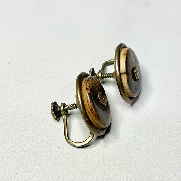 Vintage Gold Rush Nuggets on Fossil Sterling Silver Screwback Earrings - Picture 3 of 7